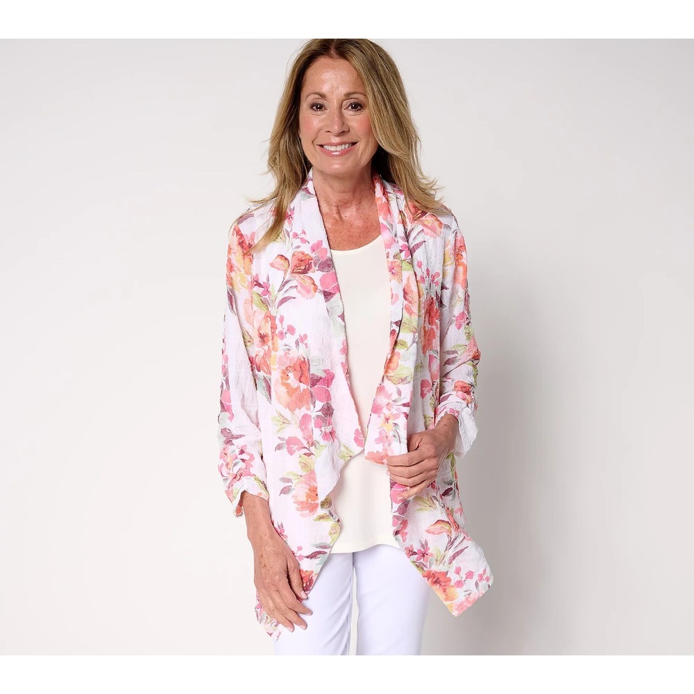 Susan Graver Petite Textured Woven Cardigan 8 Knit Tank Set Floral, PXS   #301-G